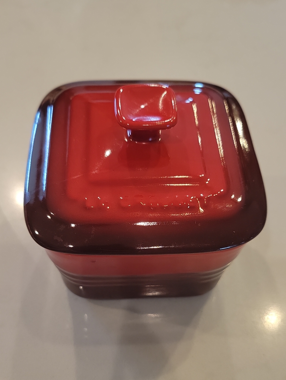 New! Le Creuset Red Ombre Square Stoneware Canister